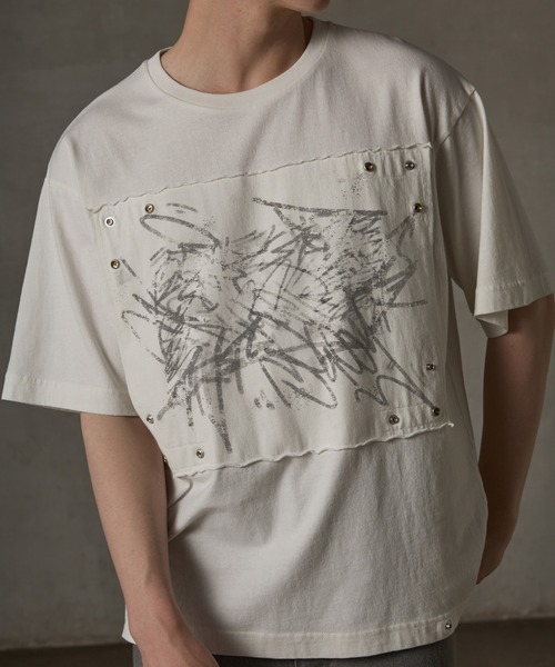 【新品未使用】Grancy ロンT グレー S GRANCY】LinestoneDesign Graphic Damage LongTee / ラインストーン