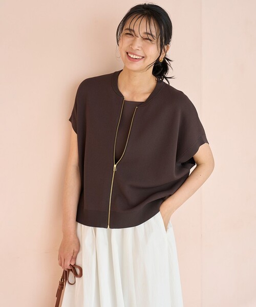 アンフィーロ　接触冷感　ニットブルゾン　M UNFILO ニット セーター 「接触冷感/UVカット」スゴ機能美ニット