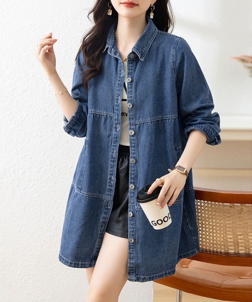 BLANC FICELLE ブラウス シャツ ロング丈 デニムシャツ レディース