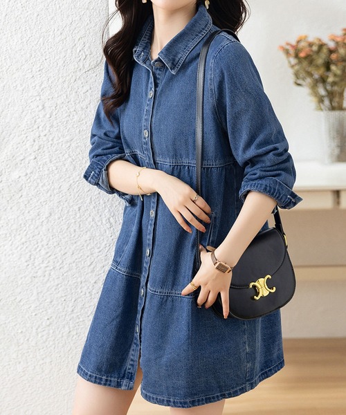 BLANC FICELLE ブラウス シャツ ロング丈 デニムシャツ レディース