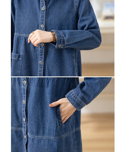 BLANC FICELLE ブラウス シャツ ロング丈 デニムシャツ レディース