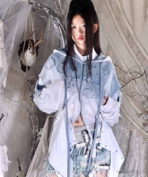 Epiné volume tulle hoodie パーカー rurumu: パーカー rurumu:/ルルムウ/Ainsel applique gradation