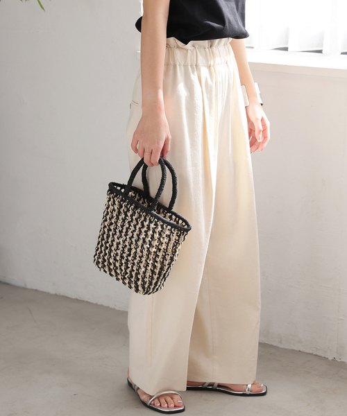 パンツ 「追加4」ウォッシャブルコットンリネンVISワイドパンツ  