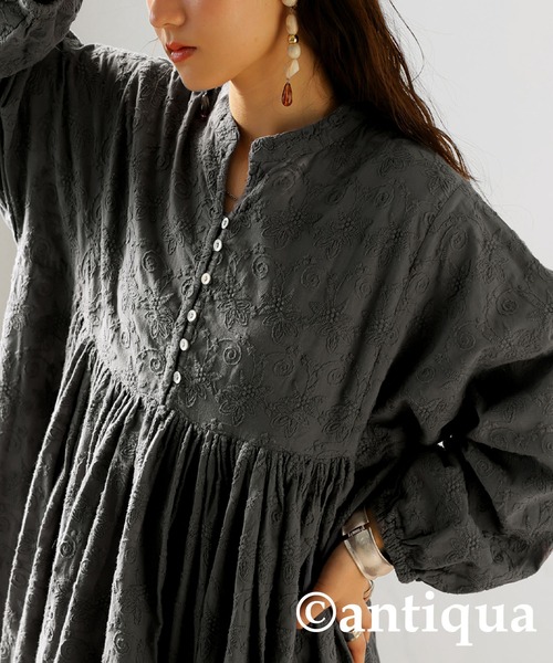 antiqua（アンティカ） ワンピース 刺繍デザインコットンワンピース