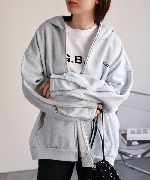 パーカー 「ユニセックス」胸元刺繍/ロゴ入り ジップアップスリーブフーディー/パーカー/裏起毛 レディース メンズ | CREARE -LINO- | 06