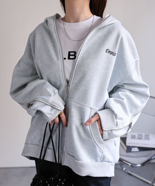 パーカー 「ユニセックス」胸元刺繍/ロゴ入り ジップアップスリーブフーディー/パーカー/裏起毛 レディース メンズ | CREARE -LINO- | 18