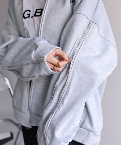 パーカー 「ユニセックス」胸元刺繍/ロゴ入り ジップアップスリーブフーディー/パーカー/裏起毛 レディース メンズ | CREARE -LINO- | 12