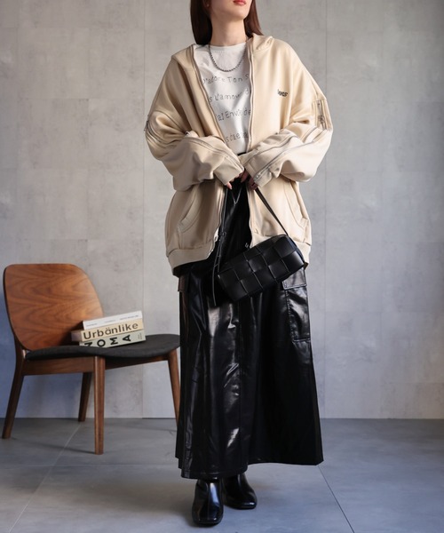 パーカー 「ユニセックス」胸元刺繍/ロゴ入り ジップアップスリーブフーディー/パーカー/裏起毛 レディース メンズ | CREARE -LINO- | 10