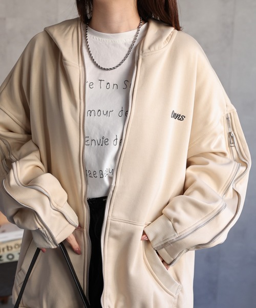 パーカー 「ユニセックス」胸元刺繍/ロゴ入り ジップアップスリーブフーディー/パーカー/裏起毛 レディース メンズ | CREARE -LINO- | 11