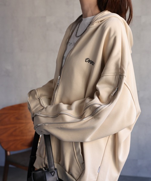 パーカー 「ユニセックス」胸元刺繍/ロゴ入り ジップアップスリーブフーディー/パーカー/裏起毛 レディース メンズ | CREARE -LINO- | 09