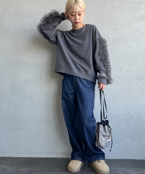 【MUVEIL】フリルデザインスウェット　美品 MUVEIL WORK - MUVEIL フリル付きスウェット（シャツレイヤード
