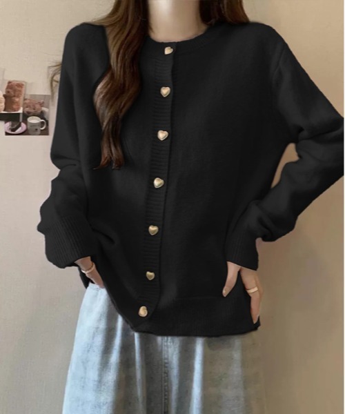 cygne シーニュ ポワンカーディガン カーディガン ハートボタン 黒 cygne / シーニュ | ハート ボタン ポワン カーディガン | F