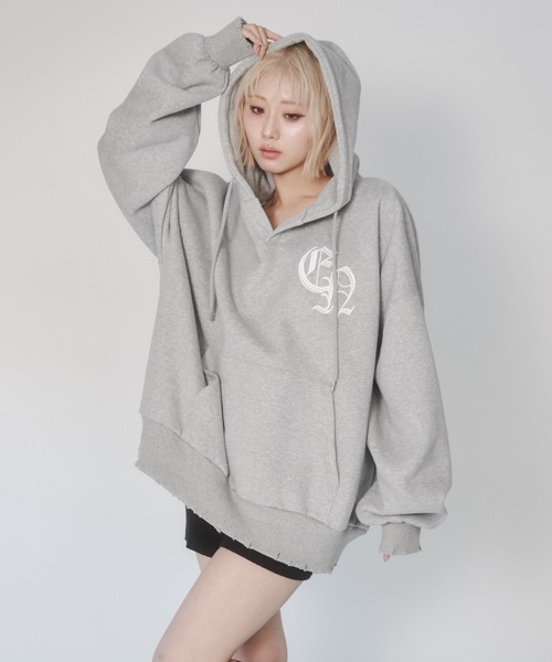 ENVYM パーカー ダメージビッグフーディー レディース