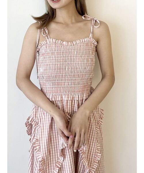 Cider ギンガム ティアード シャーリング マキシワンピース GINGHAM SHIRRING GATHER OP/ギンガムシャーリングギャザー