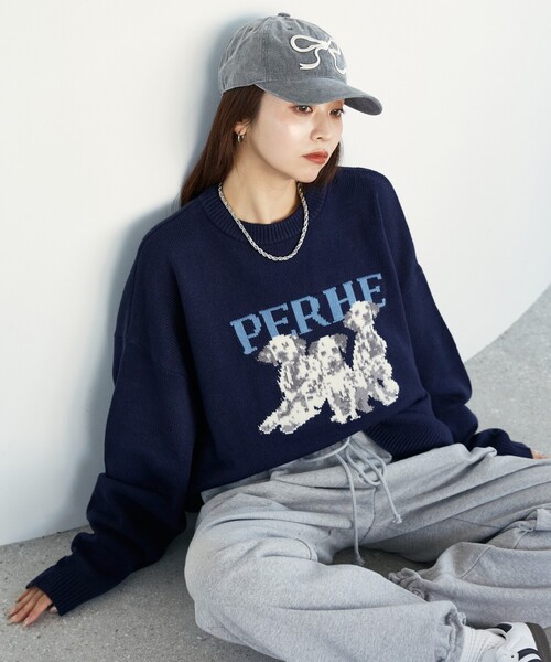 PUBLUX（パブリュクス） 「Bohemian Chop」長袖ニット L ネイビー