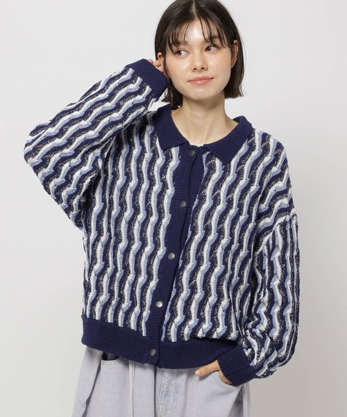 AMIRI ストライプカーディガン niko and… カーディガン ストライプクロシェZIPカーディガン