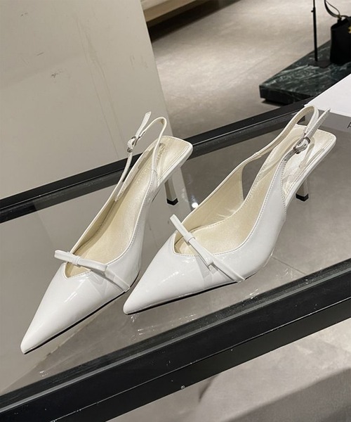 ベルトディテールスリングバックパンプス Revo. パンプス リボンディテール ポインテッドトゥ ミュールパンプス
