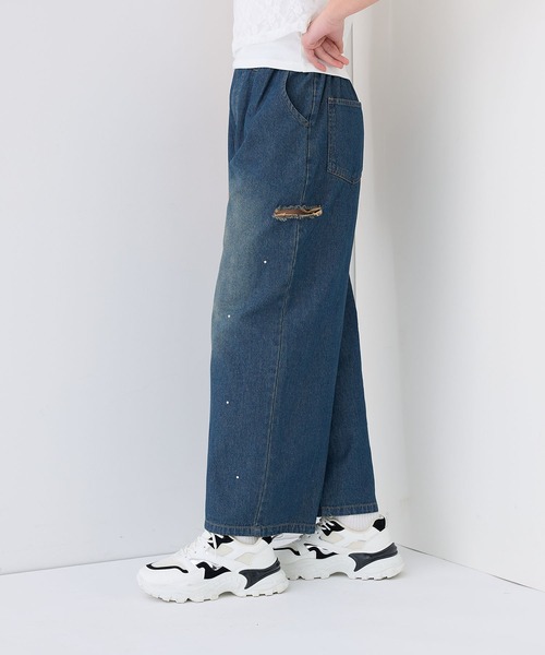 BISKEE パンツ 綿100％ ラインストーンデニムワイドパンツ キッズ