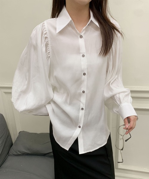 ルシアンペラフィネ LFP 美品 レディース ブラウス 長袖シャツ Sサイズ 白 BANICO ブラウス シャツ パフスリーブ長袖シャツブラウス レディース