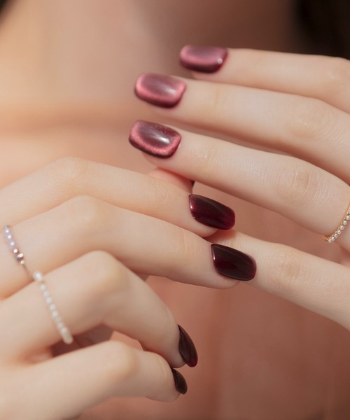 Anail ネイルチップ ネイルシール 3D水光ネイルダークレッドワンカラー