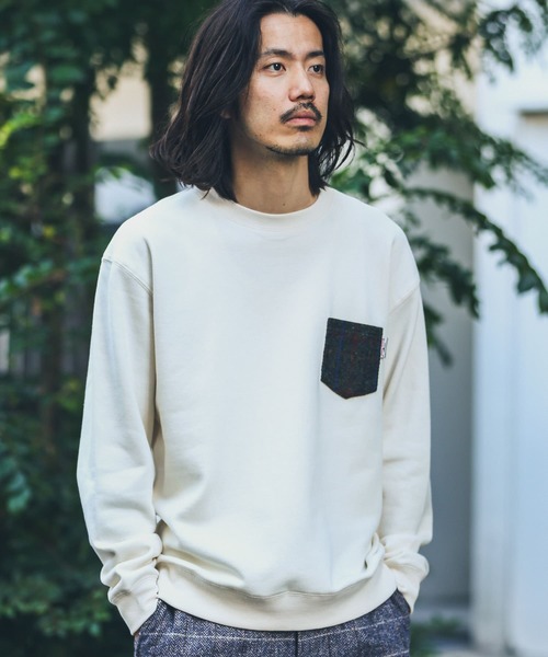 「HARRIS TWEED」 スウェットカットソー MEDIUM ブラウン メンズ_画像2