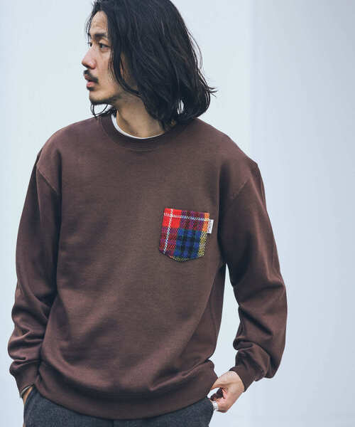 「HARRIS TWEED」 スウェットカットソー MEDIUM ブラウン メンズ_画像8