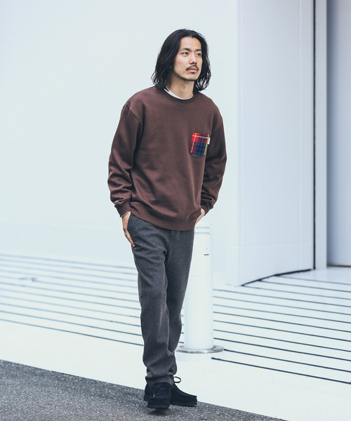 「HARRIS TWEED」 スウェットカットソー MEDIUM ブラウン メンズ_画像9