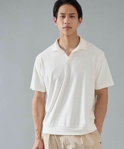 ジュン＆ロぺ（JUN&ROPE’）/【NOIR】マイクロパイル半袖スキッパーシャツ JUN&ROPE'（ジュンアンドロペ） tシャツ 「NOIR」マイクロパイル半袖