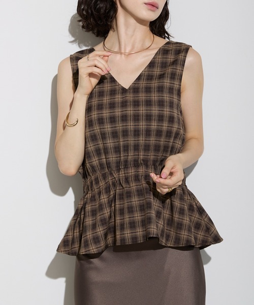 each alchemist ベスト ジレ チェック柄カシュクールペプラムビスチェ