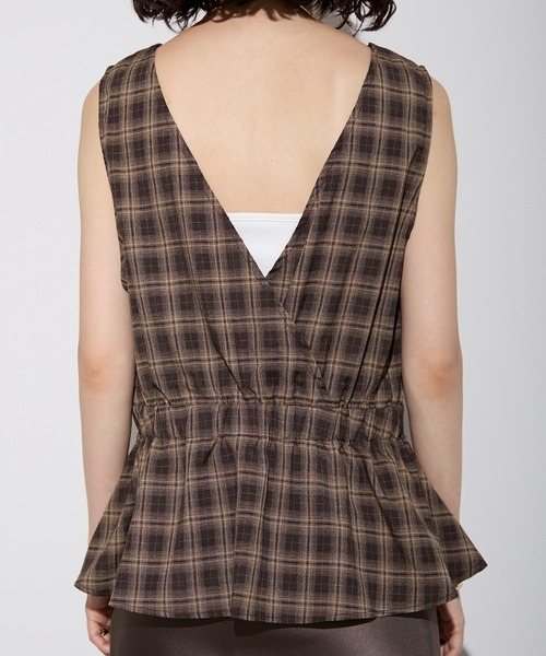 each alchemist ベスト ジレ チェック柄カシュクールペプラムビスチェ