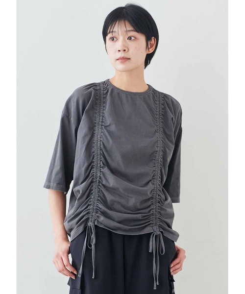 tシャツ ＭＥＤＥ１９Ｆ　ピグメント加工のギャザー遣いトップス レディース