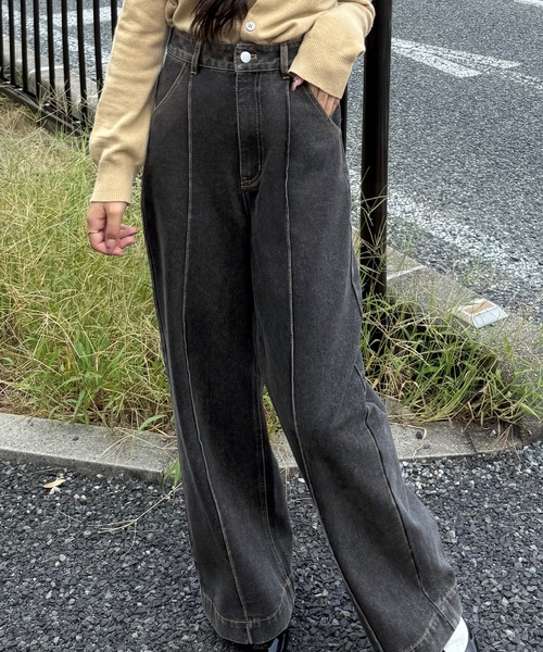 JUNOAH（ジュノア） ジーンズ デニム デニムパンツ バックレースアップ