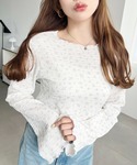 tシャツ ドット&花柄フレアスリーブシャーリン...の詳細画像2