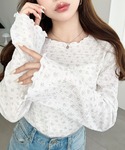 tシャツ ドット&花柄フレアスリーブシャーリン...の詳細画像3