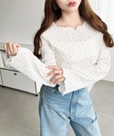 tシャツ ドット&花柄フレアスリーブシャーリン...の詳細画像4