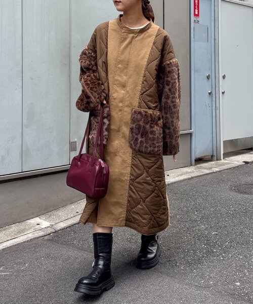 etsinta キルティング切り替えコート etsinta（エシンタ） ノーカラーコート コート 「etsinta」ファー切替