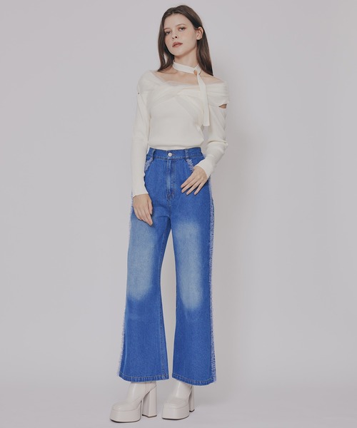 チュールニットトップス rienda | チュールファブリック2WAYニットトップス (ニット ) |SHEL