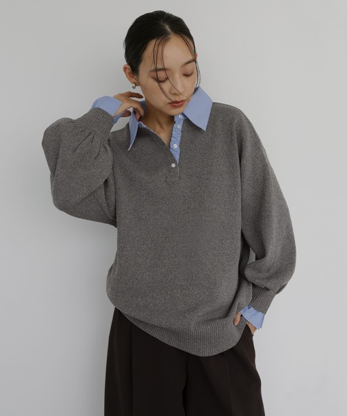 hellam（ヘラム） ニット セーター フェイクレイヤード シャツ襟