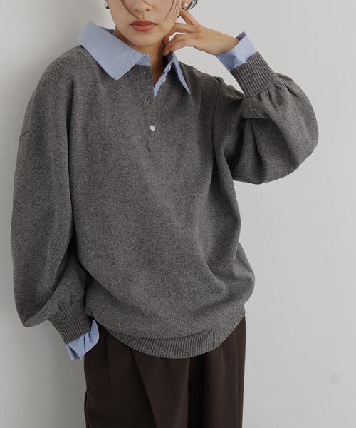 hellam（ヘラム） ニット セーター フェイクレイヤード シャツ襟