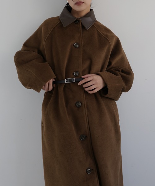 ブラウン フリース ロングコート ウエストベルト付き hellam（ヘラム） ダウンコート ダウンジャケット モッサ ベルト付き