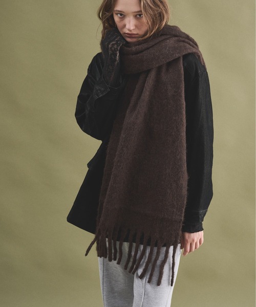 LOSCa マフラー ストール ウールブレンドボリュームフリンジマフラー