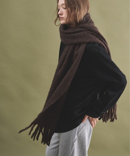 LOSCa マフラー ストール ウールブレンドボリュームフリンジマフラー
