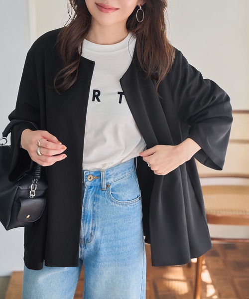 極美品♡希少サイズ6L アンタイトル 軽くて快適！ストレッチノーカラージャケット KOBE LETTUCE（神戸レタス） ジャケット ノーカラージャケット