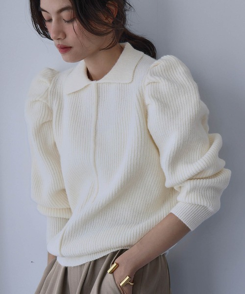 archivio アイボリー セーター 新品 ELFRANK ニット セーター 「2025AW」タックスリーブ 襟付き ニット