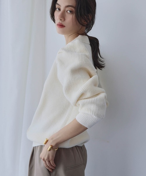 ELFRANK ニット セーター タックスリーブ 襟付き ニット プルオーバー