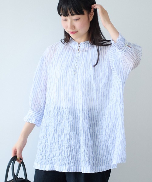 ☆新品☆bulle de savon リネンブラウス bulle de savon リネンコットン 五分袖 サイズF 03-01-BL-064-14-1