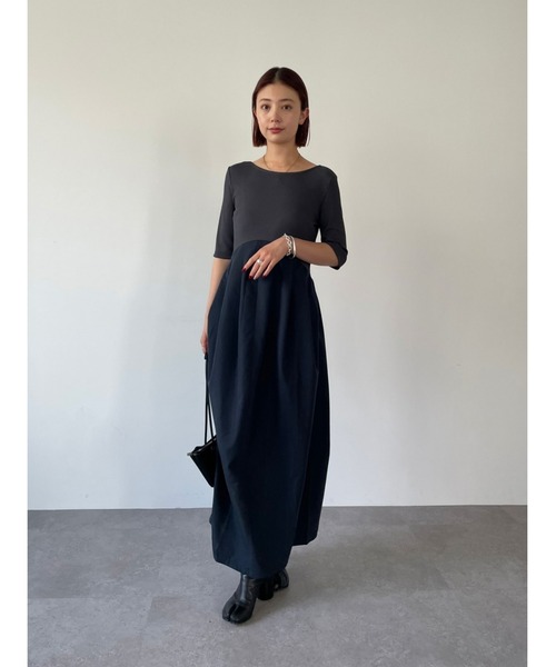 「HANNE」 ドッキングワンピース FREE グレー レディース_画像9