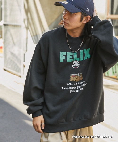 「MONO-MART」 スウェットカットソー「felix the catコラボ」 M スミクロ メンズ_画像2