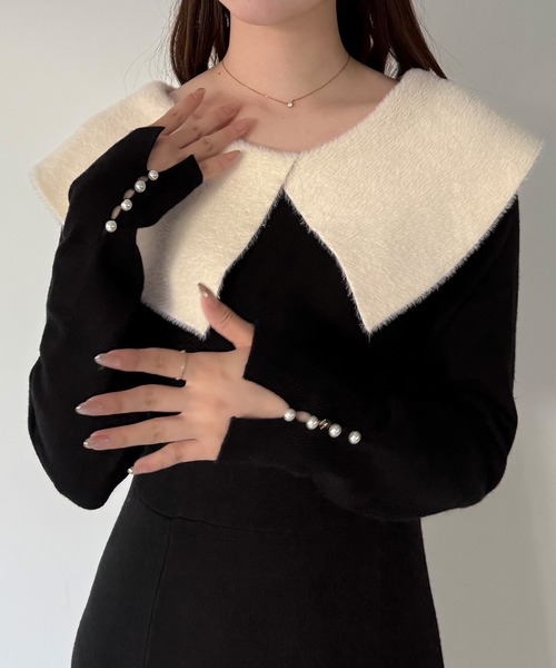 「mipiarl」 ニットワンピース MEDIUM チャコール レディース_画像3