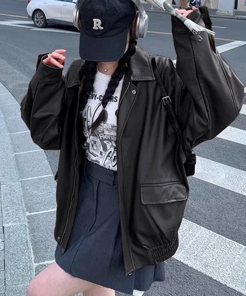 24SS ALICE STROBE size 54アリスストロボレザージャケット ALTROSE（アルトローズ） コート アウター オーバーサイズ レザー